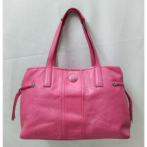 Coach Signature Pink Leather Perforated Double Handles Satchel Shoulder Bag